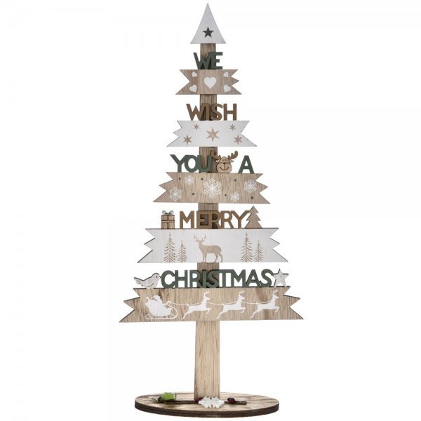 Χριστουγεννιάτικο Ξύλινο Δεντράκι με Ευχές (36cm)
